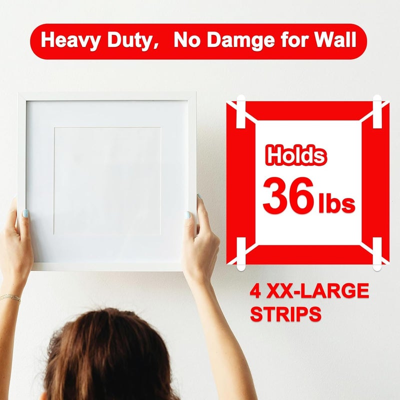 Sinfuo Damage Free Adhesive Strips for Frame, 32 XX-Large Picture Hanging Strips Refill, Removable Picture Hanger for Poster，Double Sided Tape Wall Sticky Heavy Duty Variety Pack - Image 3